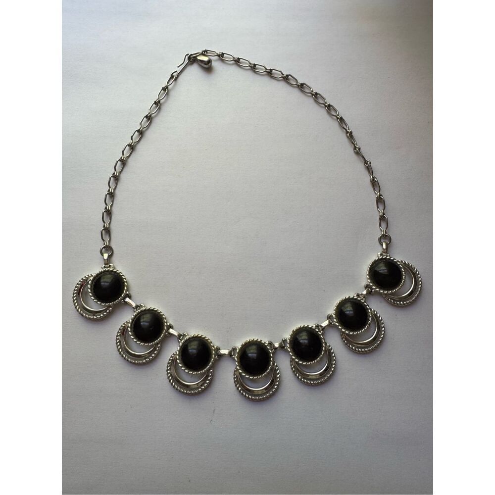1950’s Sarah Cov Black silver tone droopy chain statement necklace